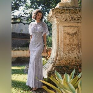 MAC DUGGAL
Purple Embellished Illusion Cape Sleeve Trumpet
Gown Wedding Guest